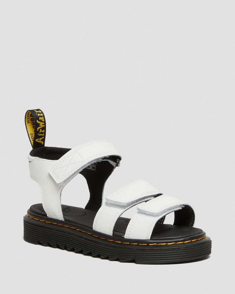 White Kids\' Dr Martens Junior Klaire Leather Strap Sandals | CA 720XYU